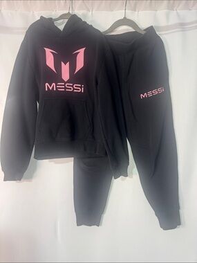 MESSI Black Hoodie & Joggers Set with Pink Messi Logo